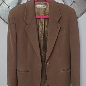 Emporio Armani Brown Wool Blazer with Notch Lapel